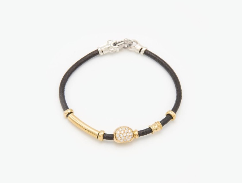MISANI Diamond 18K Black Leather Bangle Bracelet