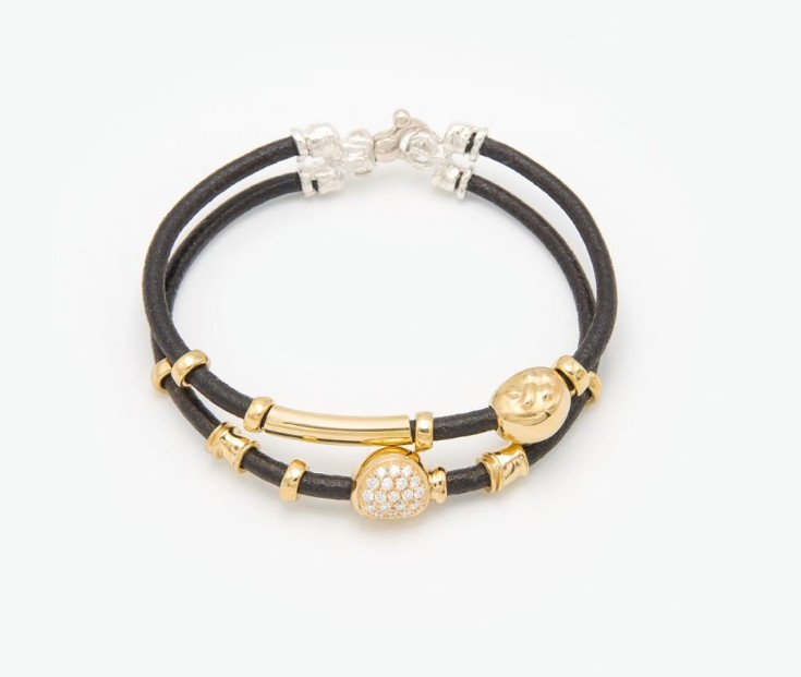MISANI Diamond 18K Black Leather Bangle Bracelet