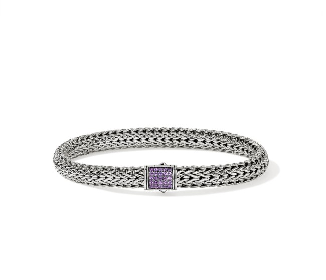 John Hardy Amethyst Polished Silver Sterling Silver Chain Bracelet