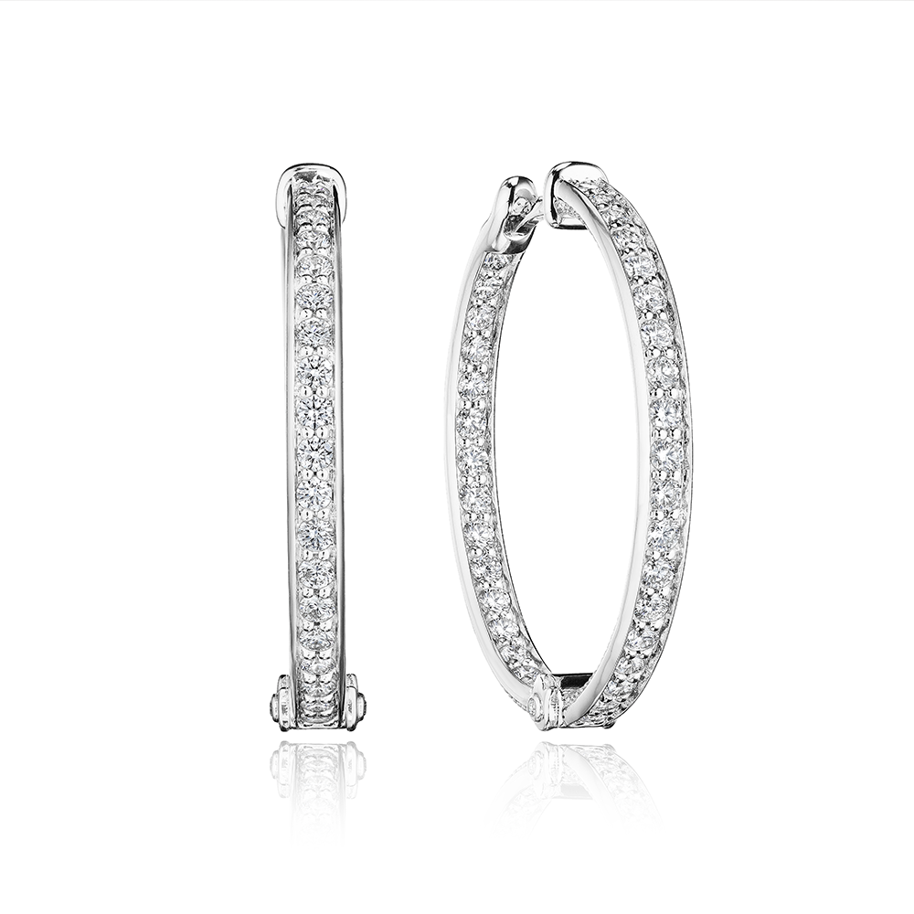 Verragio Diamond in 18K Polished White Gold Hoop Earrings