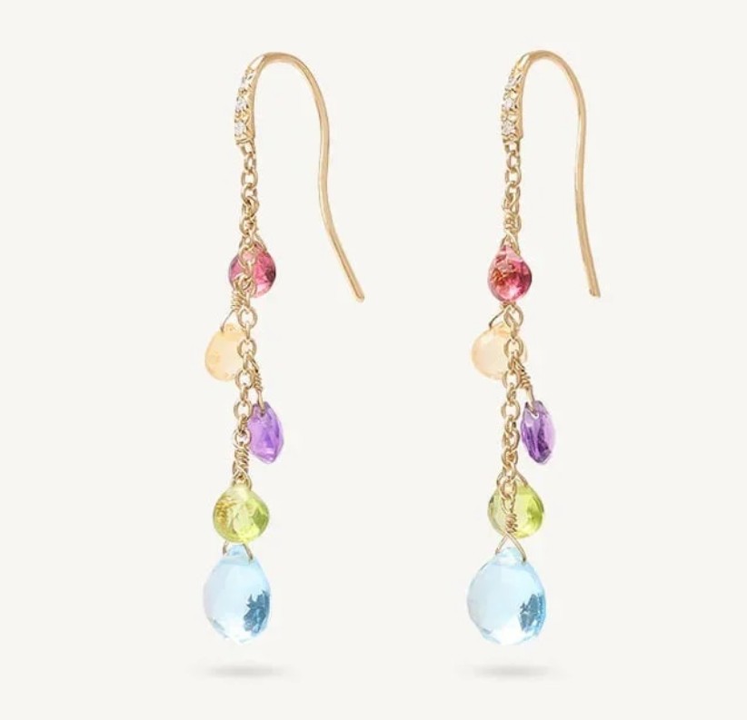Marco Bicego Paradise Diamond and Assorted Gemstones in 18K Engraved Yellow Gold Post Earrings
