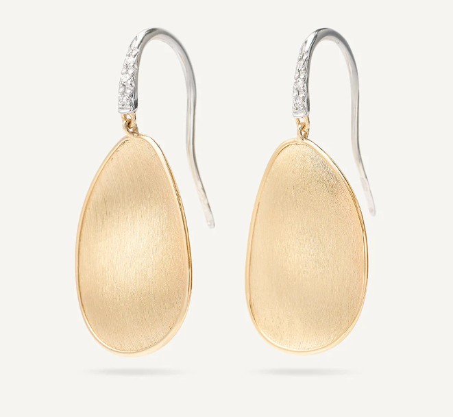 Marco Bicego Lunaria Diamond in 18K Engraved Yellow Gold Wire Hook Earrings