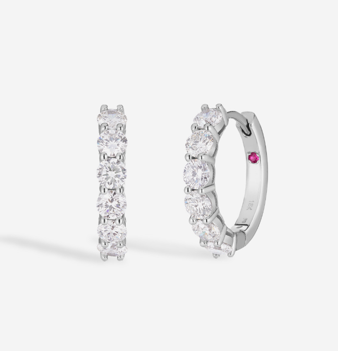 Roberto Coin Diamond in 18K Polished White Gold Huggie Earrings