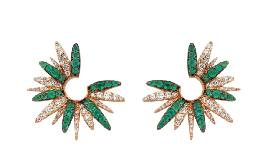 Bee Goddess Diamond and Emerald in 14K Polished Rose Gold Post Earrings