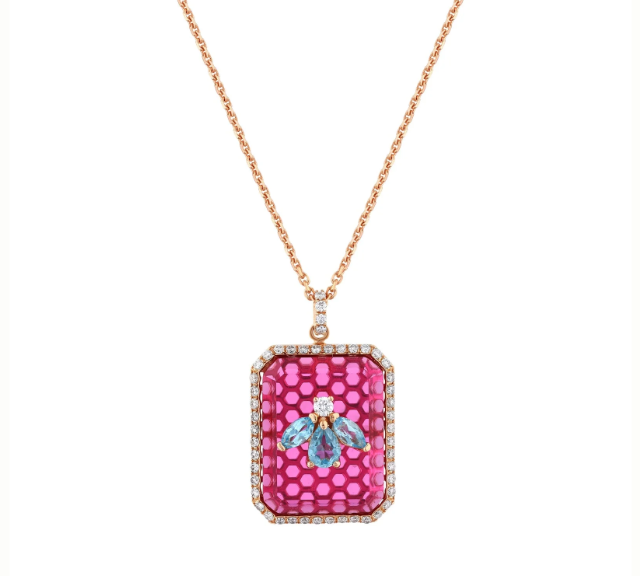 Bee Goddess Diamond 14K Polished Rose Gold Pendant Necklace
