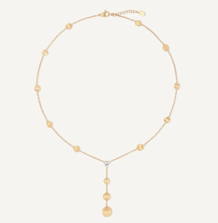 Marco Bicego Africa Diamond 18K Engraved Yellow Gold Lariat Necklace